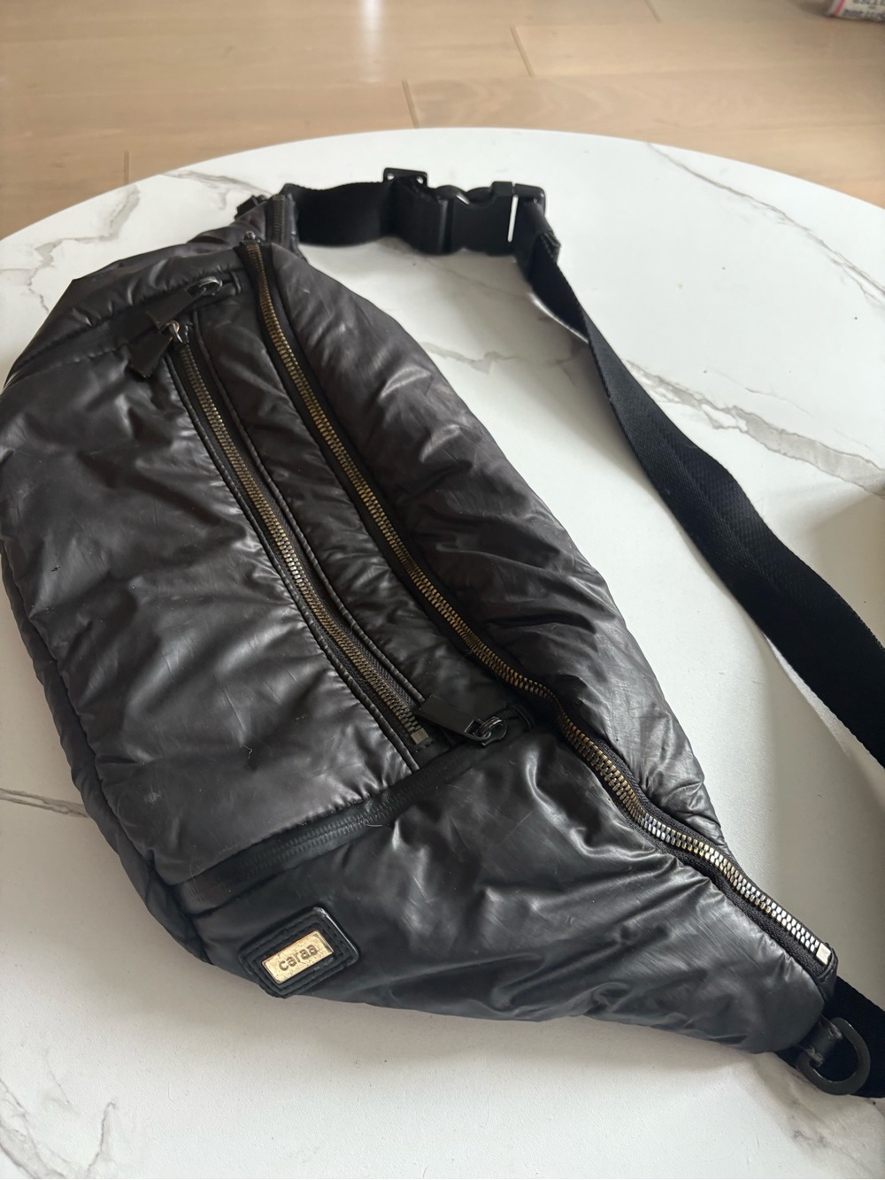 Caraa Black Quilted Puffer Bag with Gold Hardware